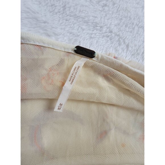 Free People Womens Floral Print Sheer Peasant Blouse Medium Beige Orange Boho - Picture 4 of 9